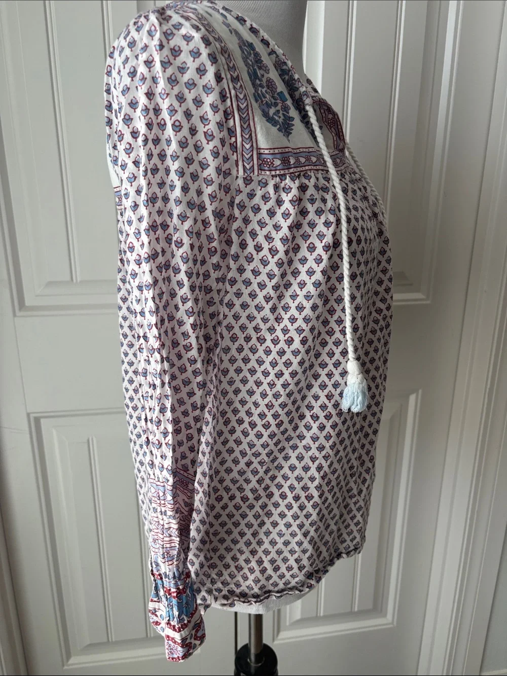J. Crew Cream Blouse with Blue and Red Floral Print